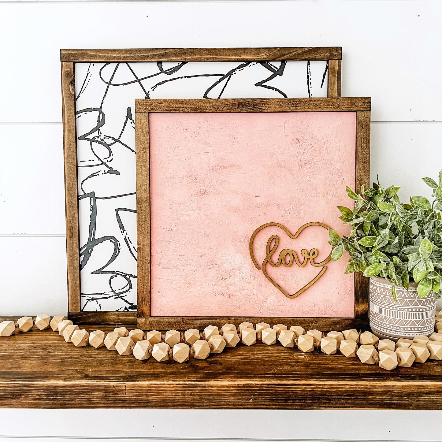 Pink Love Heart Textured Wood Sign