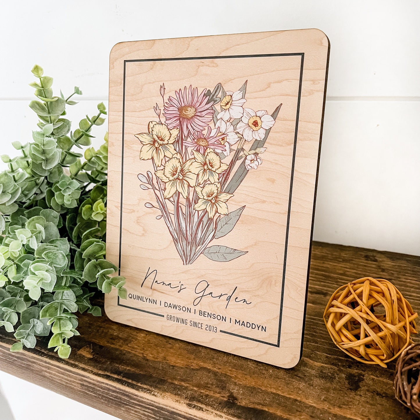 Birth Month Flower Bouquet Wood Plaque