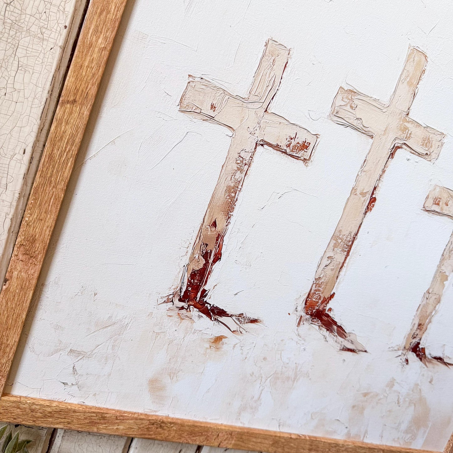 Three Crosses Wood Sign