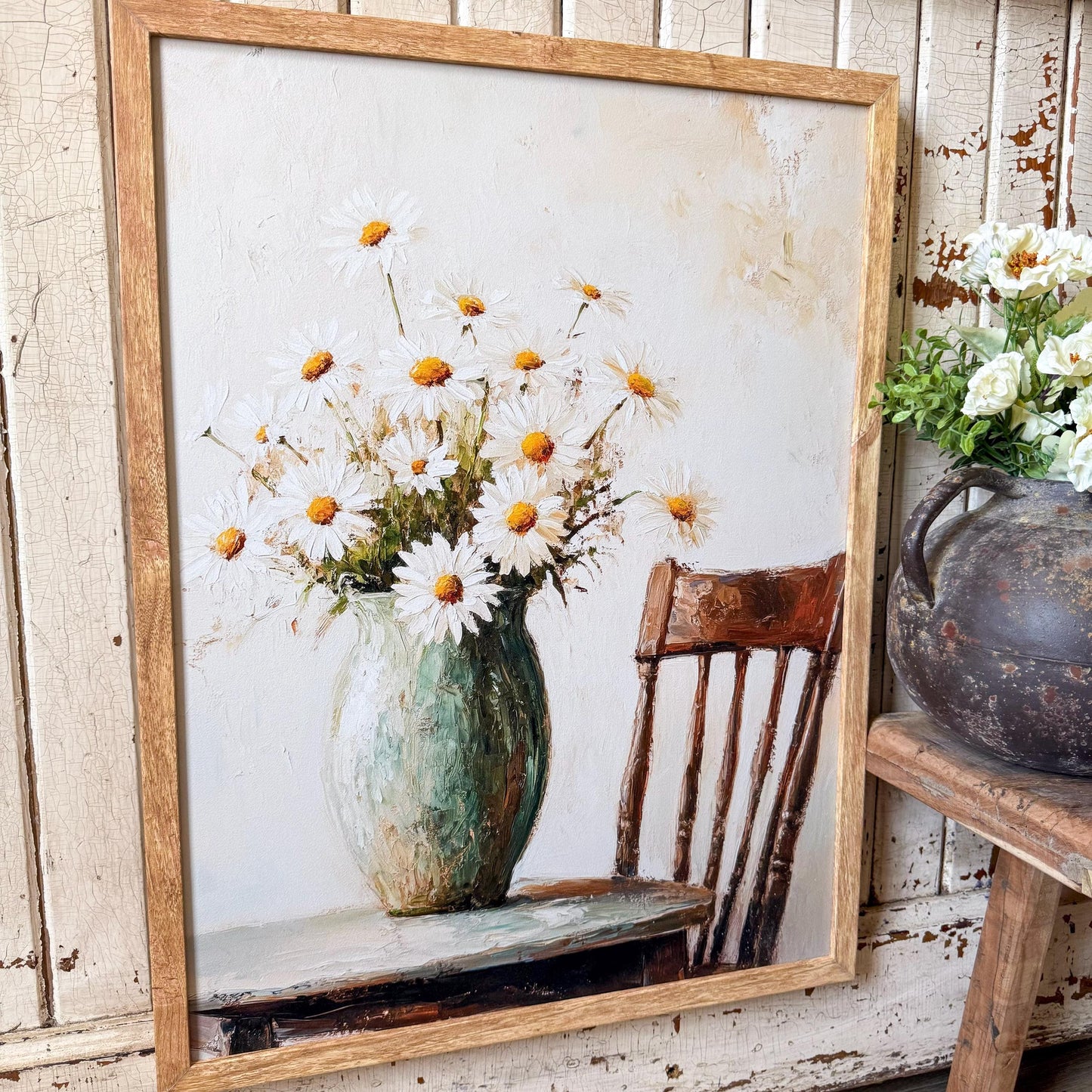 White Daisies in Vase Wall Art