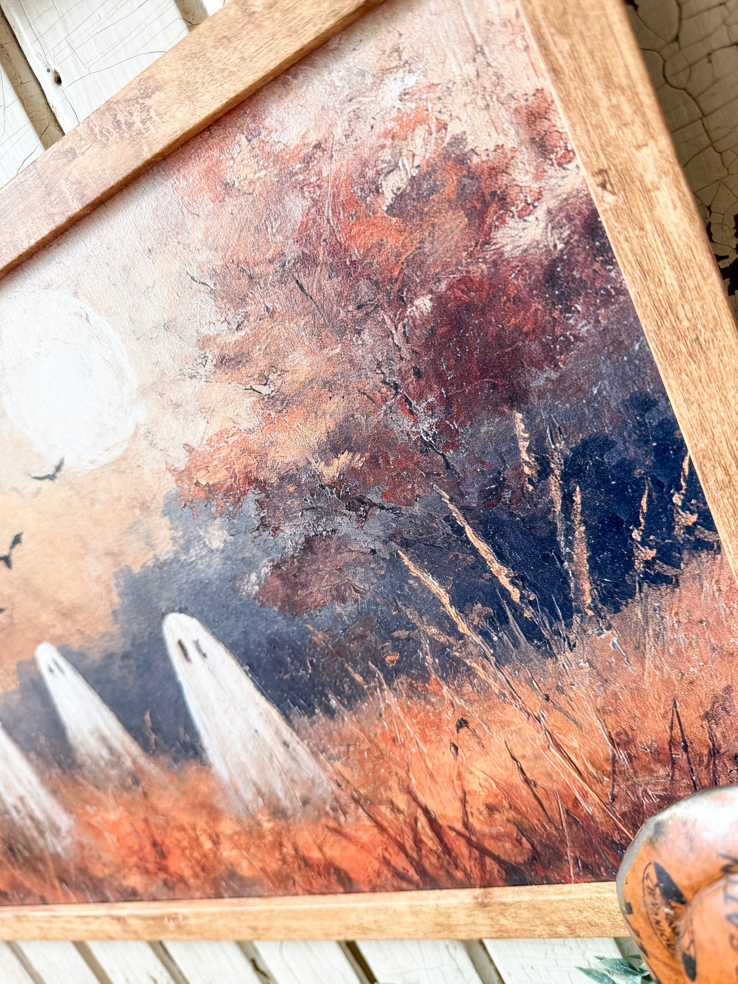Fall Ghosts in Field Wood Sign