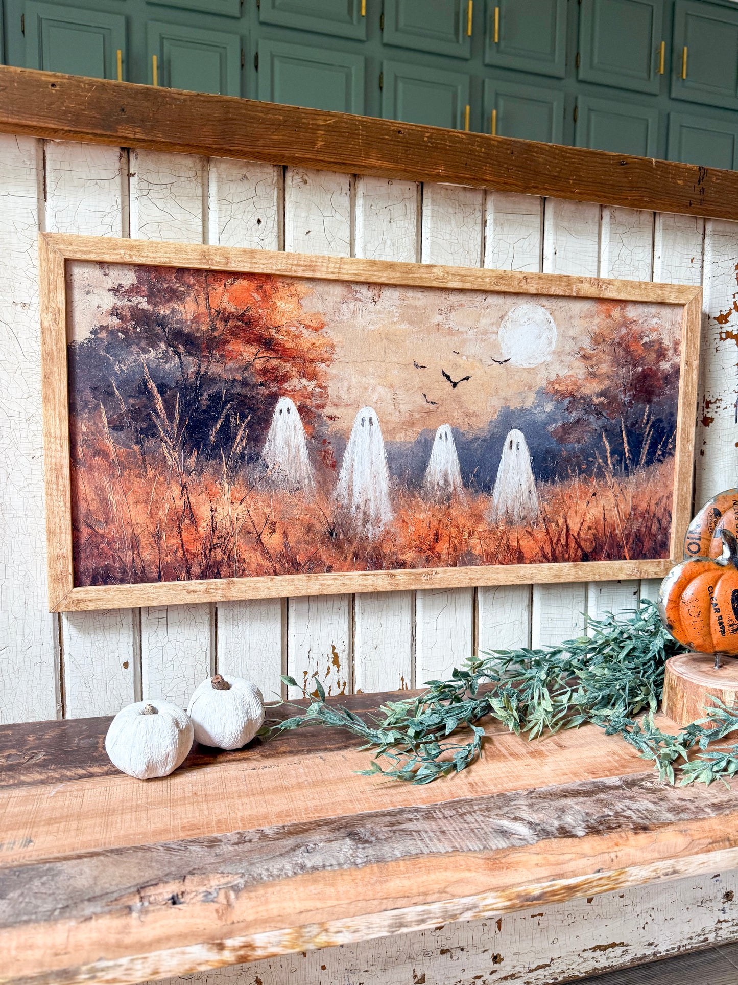 Fall Ghosts in Field Wood Sign