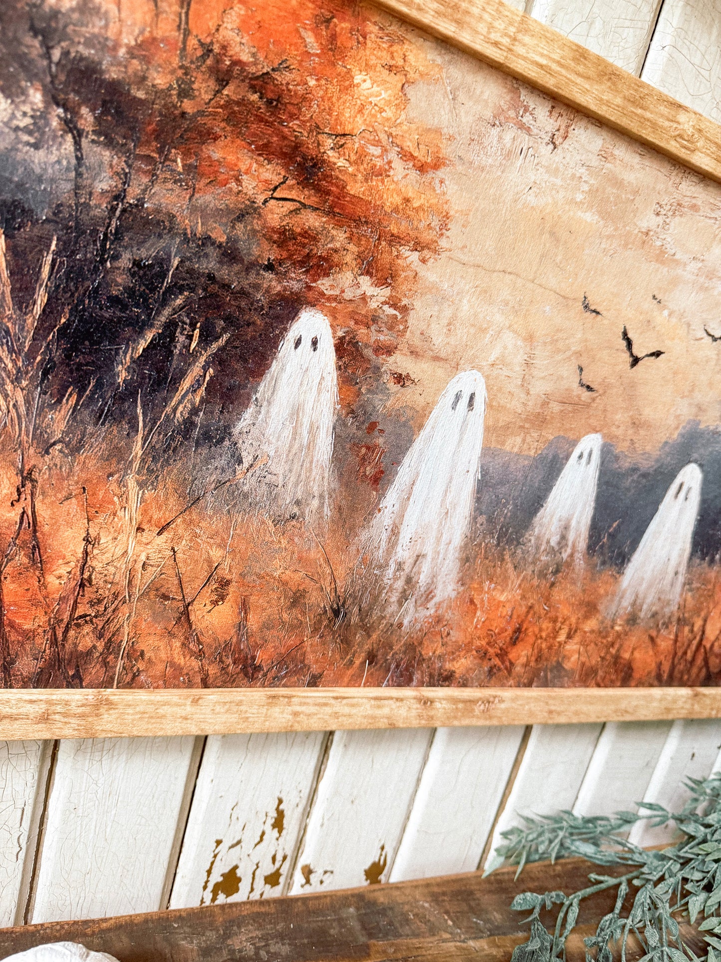 Fall Ghosts in Field Wood Sign