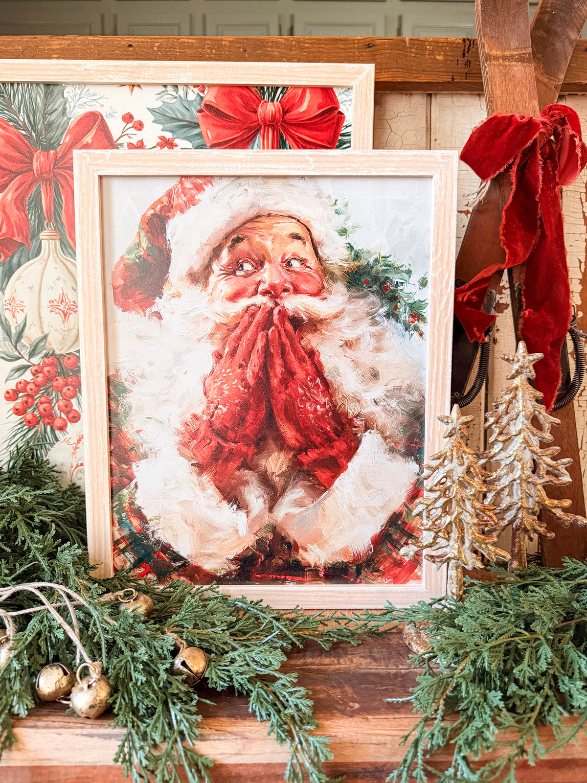 Christmas Ornaments and Red Bows Wood Sign