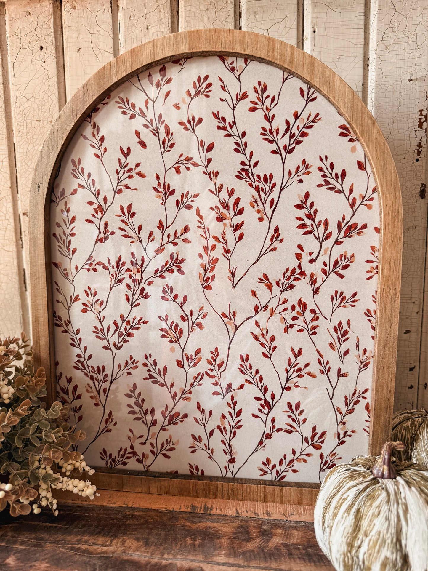 Vintage Autumn Leaf Branch Framed Arched Print