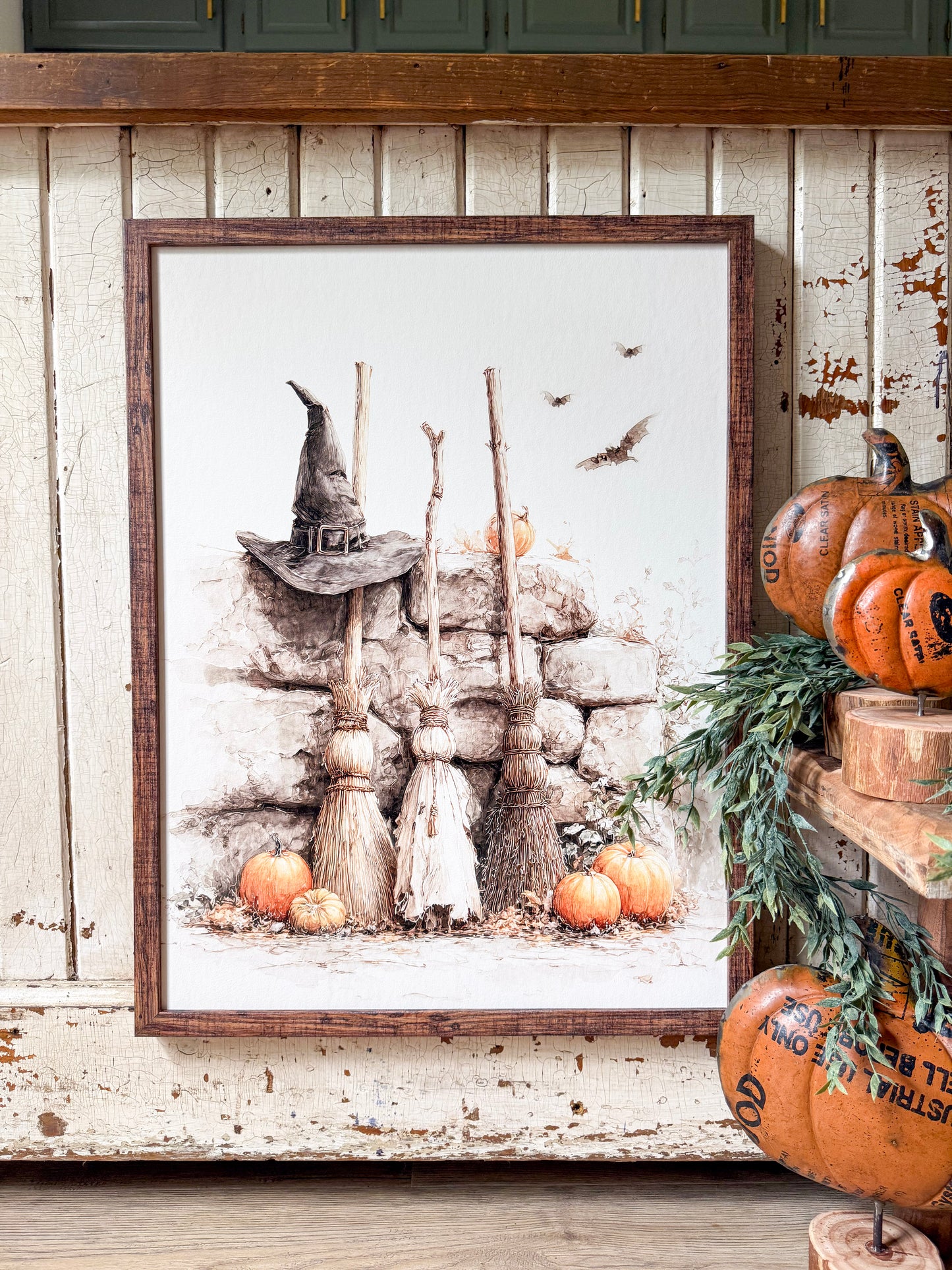 Three Brooms Halloween Wood Sign