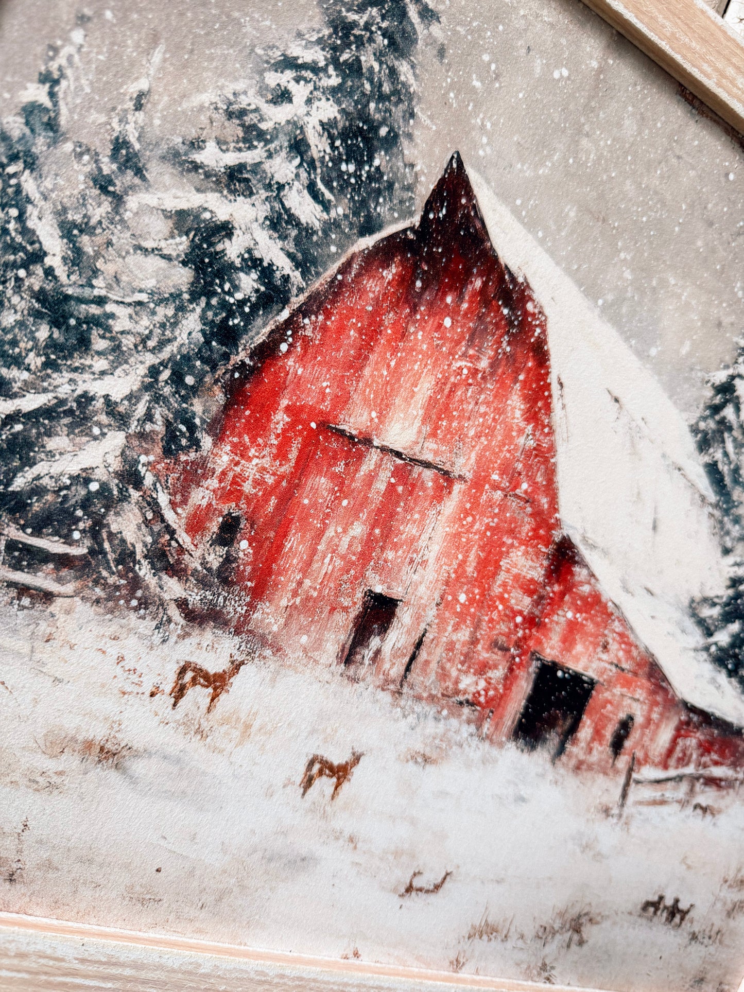 Red Barn in Winter Wood Sign