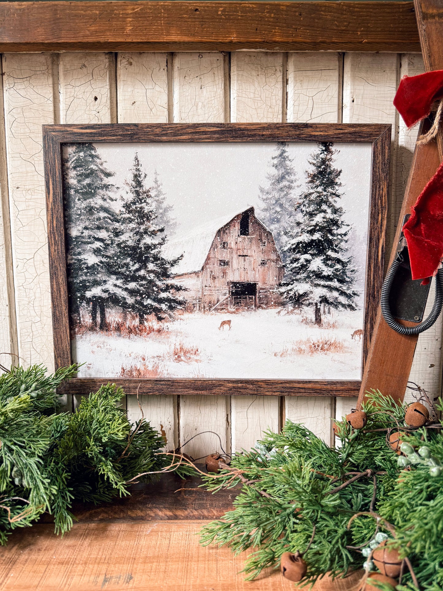 Natural Wood Barn in Winter Wood Sign