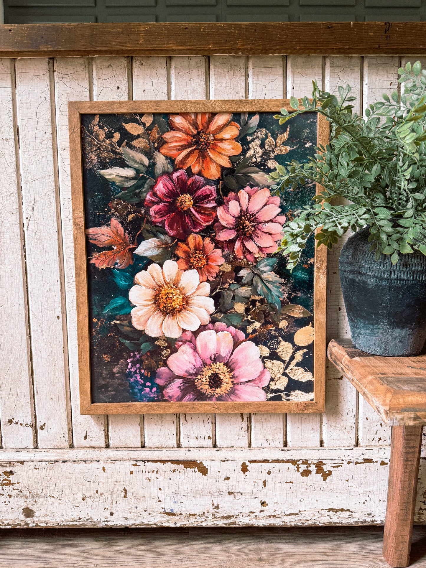 Bold Colorful Moody Floral Wood Sign
