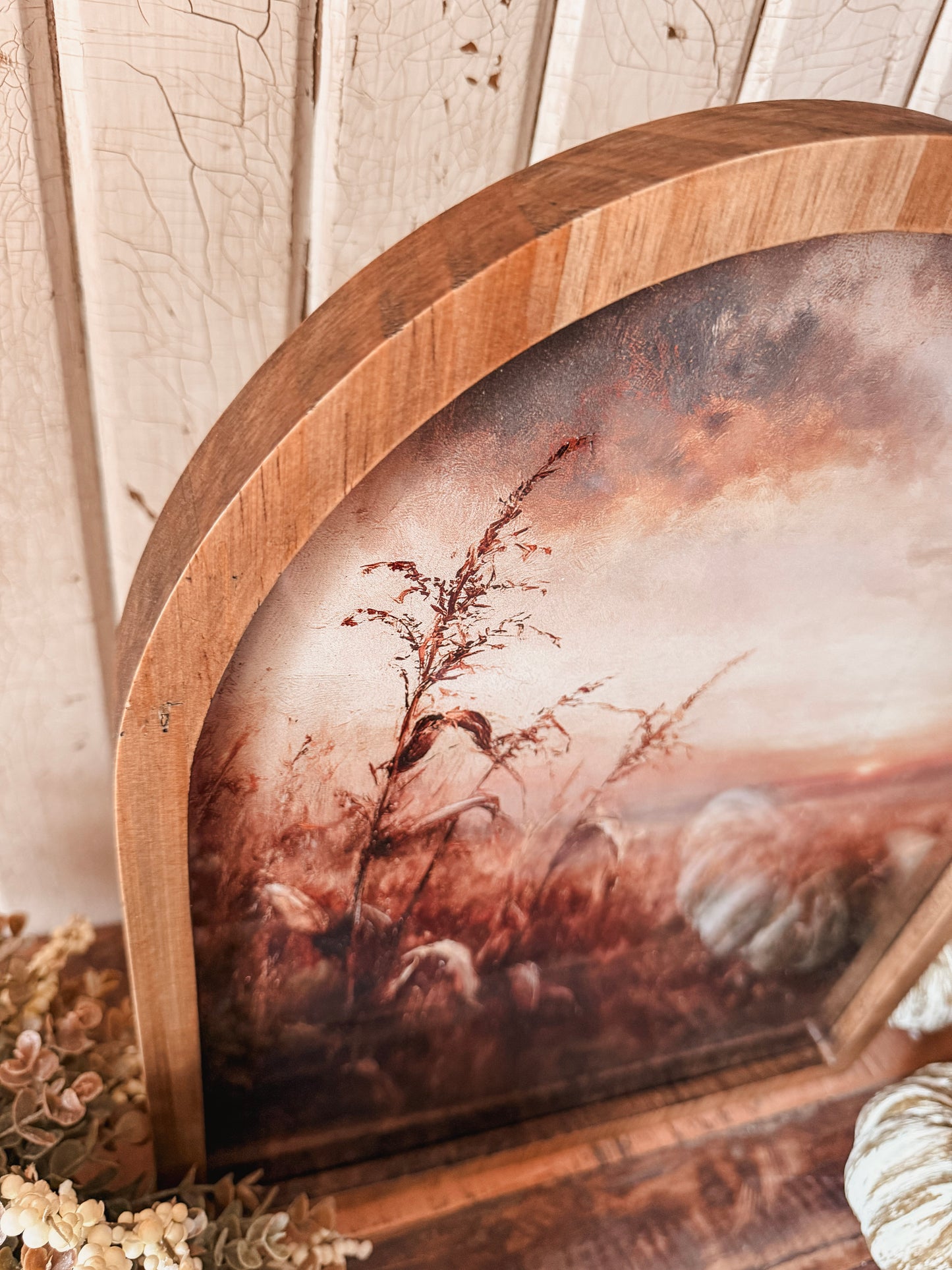 Moody Autumn Cornfield Sunset 2 Framed Arched Print