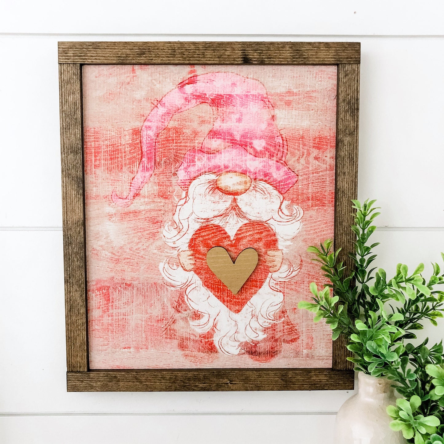 Valentine Gnome with Heart Wood Sign