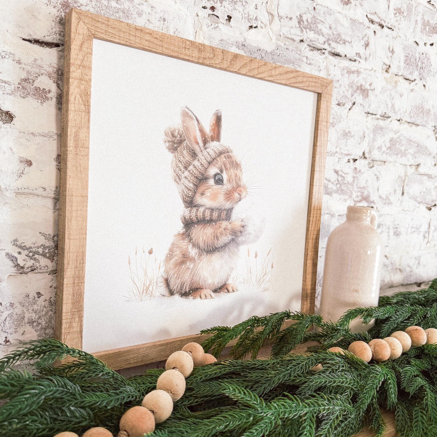 Winter Bunny Farmhouse Wood Sign