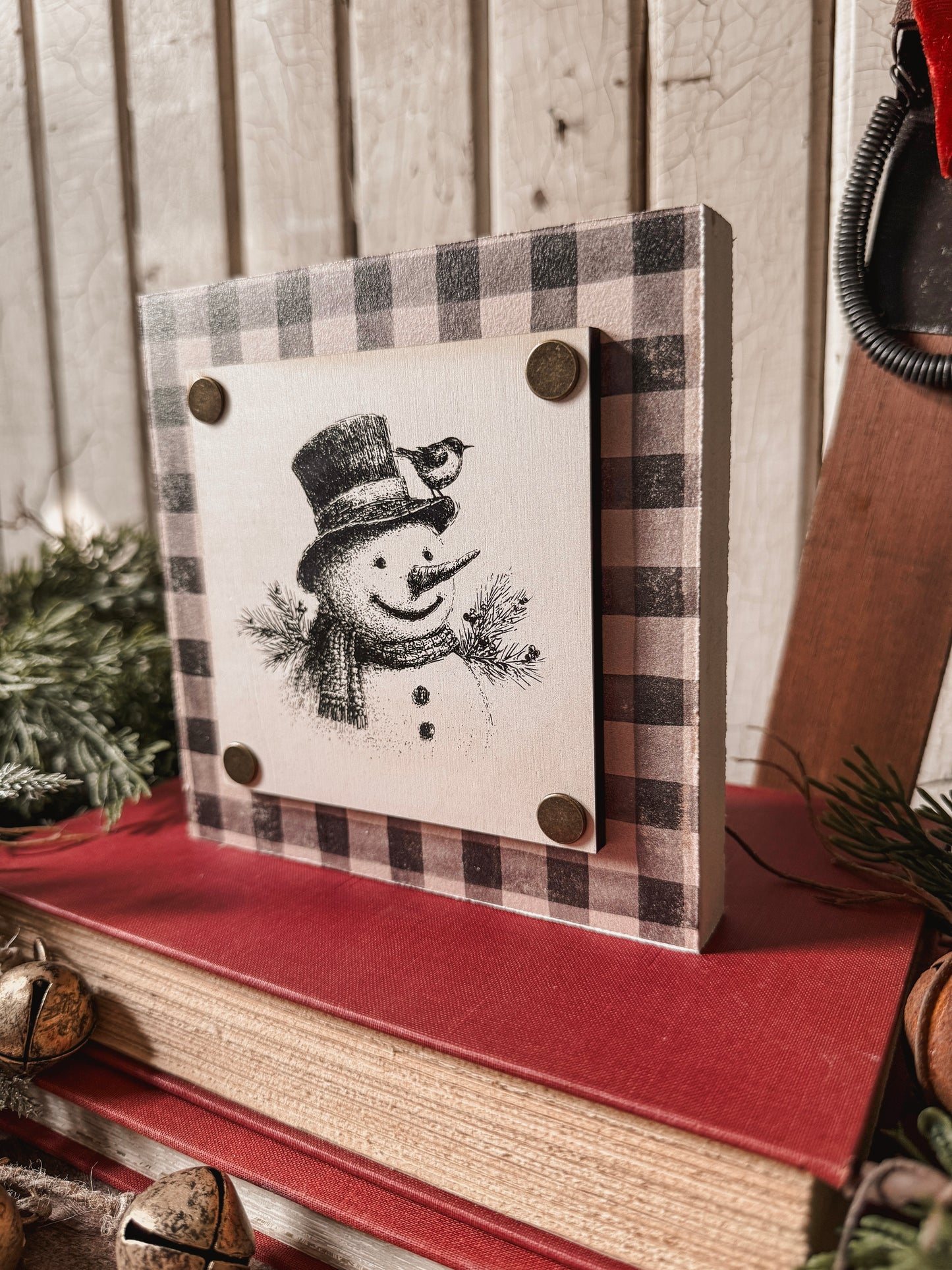 Black/White Snowman Mini Wood Block