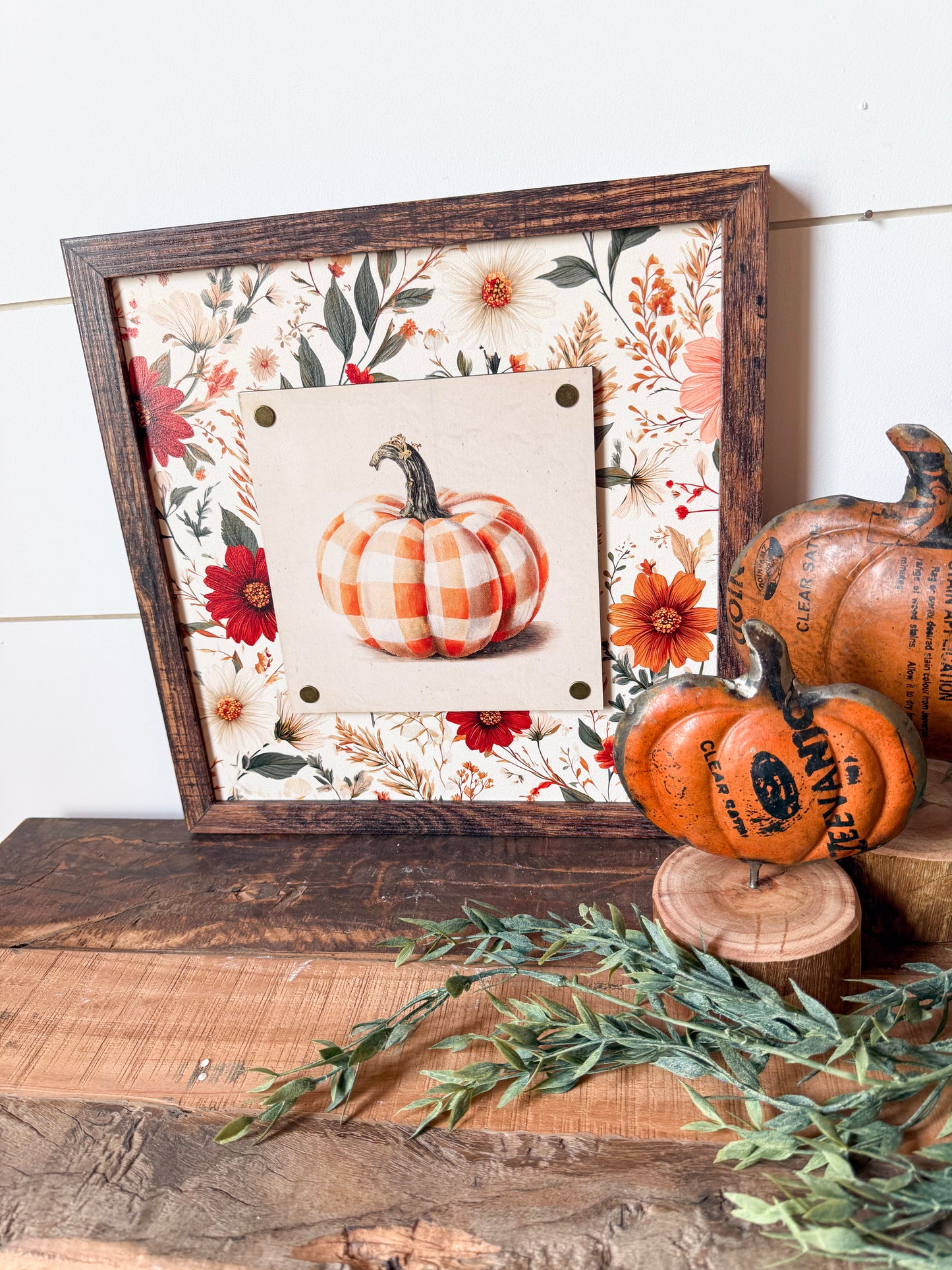 Whimsical Fall Plaid Pumpkin Plaque Wood Sign