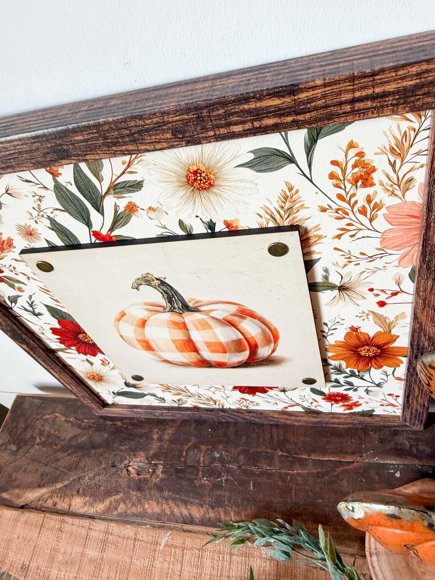 Whimsical Fall Plaid Pumpkin Plaque Wood Sign