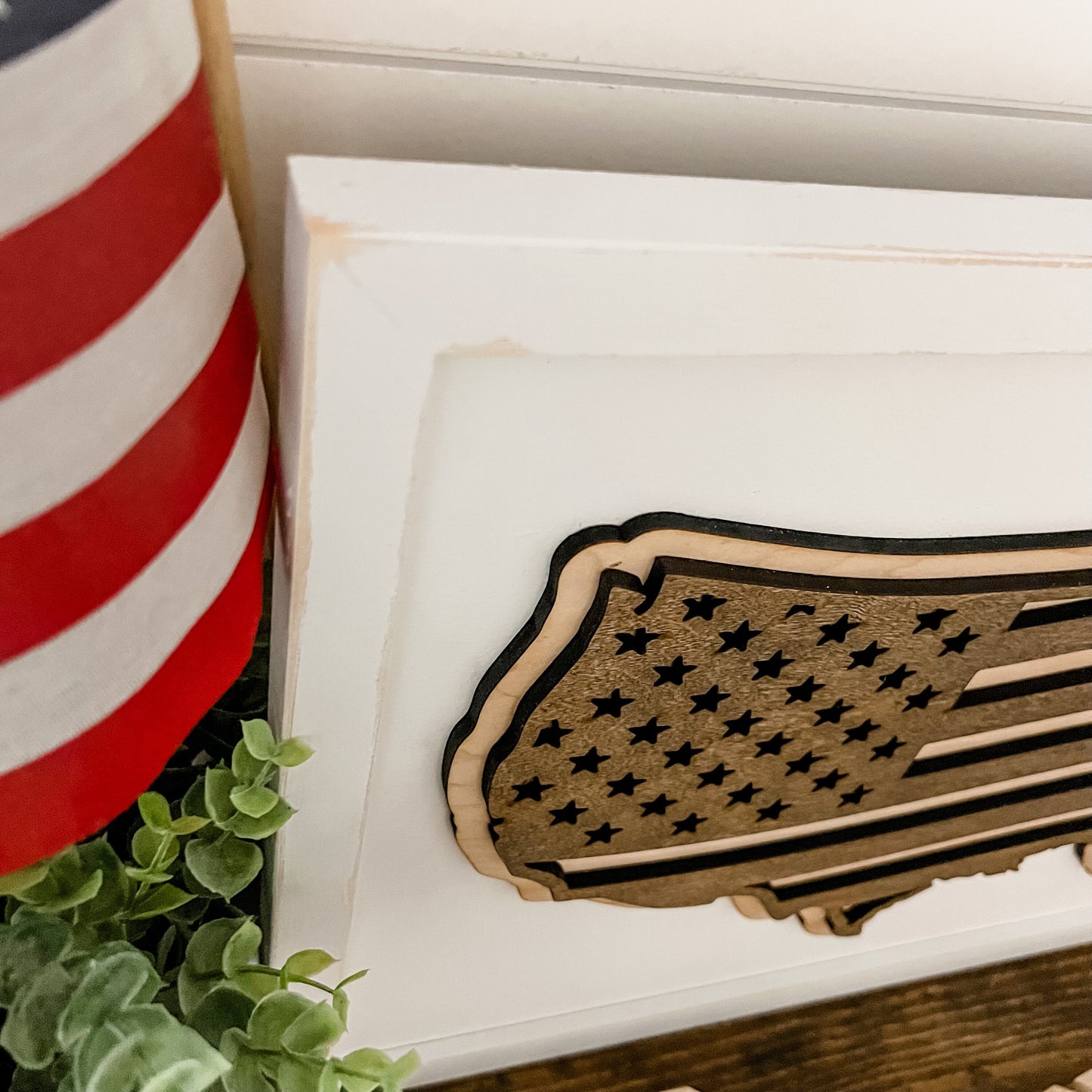 US Shaped American Flag Laser Cut Sign