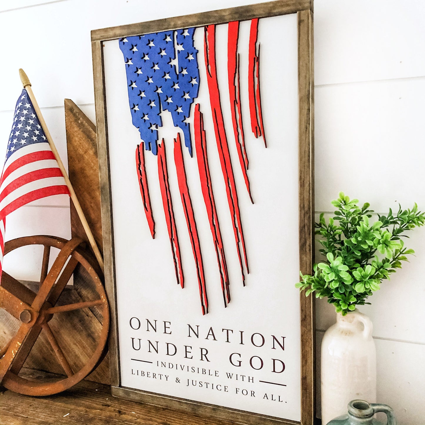 One Nation Under God Laser Cut Flag Sign