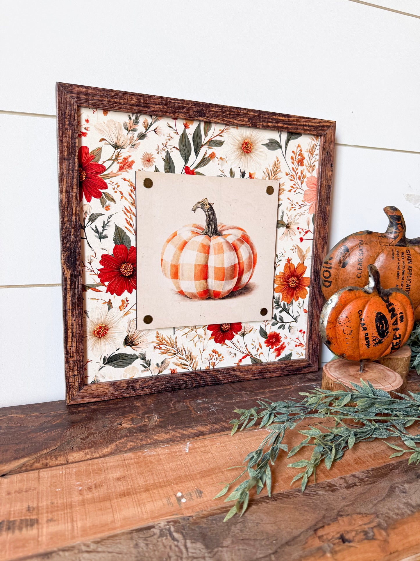 Whimsical Fall Plaid Pumpkin Plaque Wood Sign
