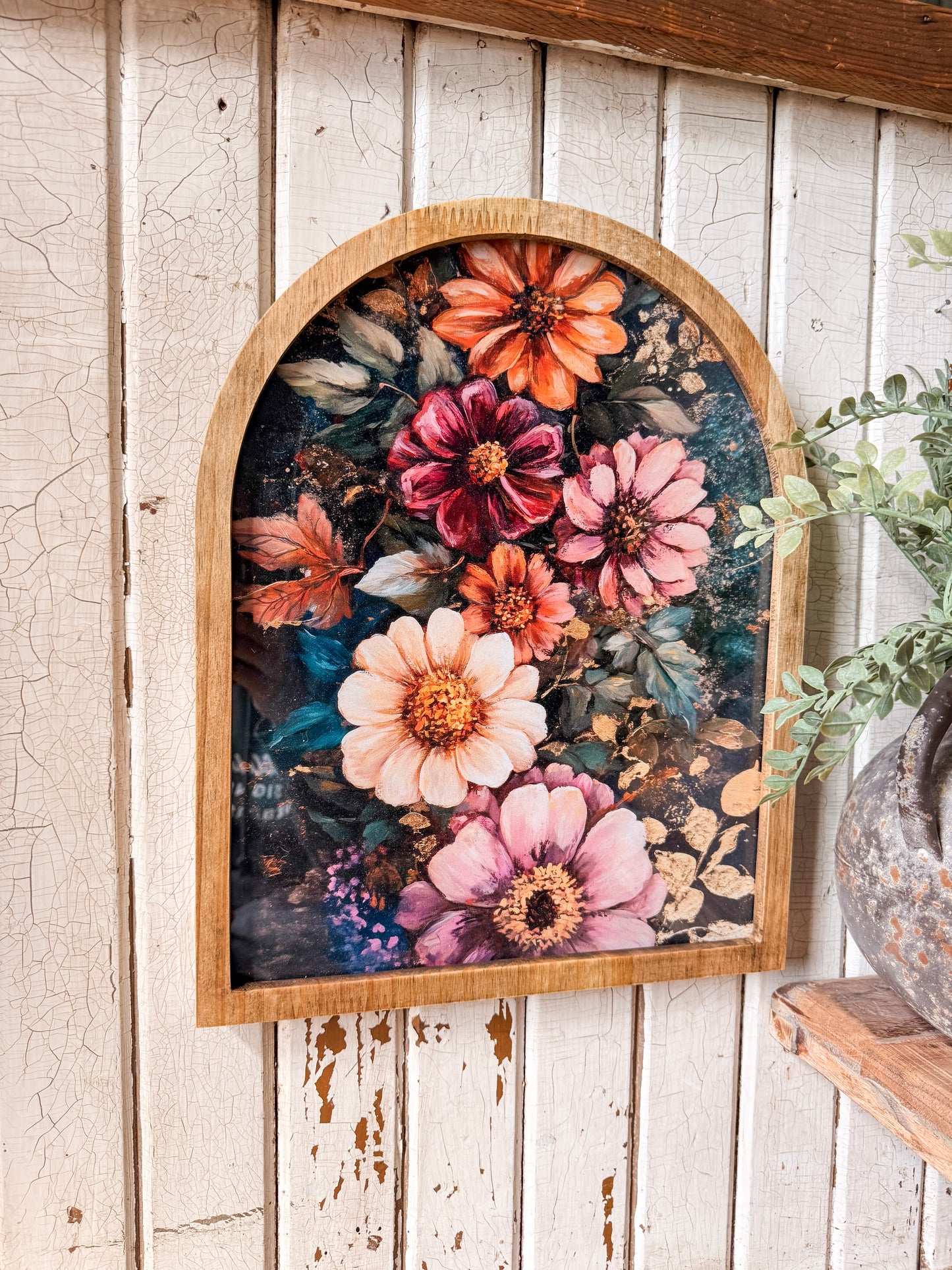 Bold & Moody Colorful Floral Framed Arched Print