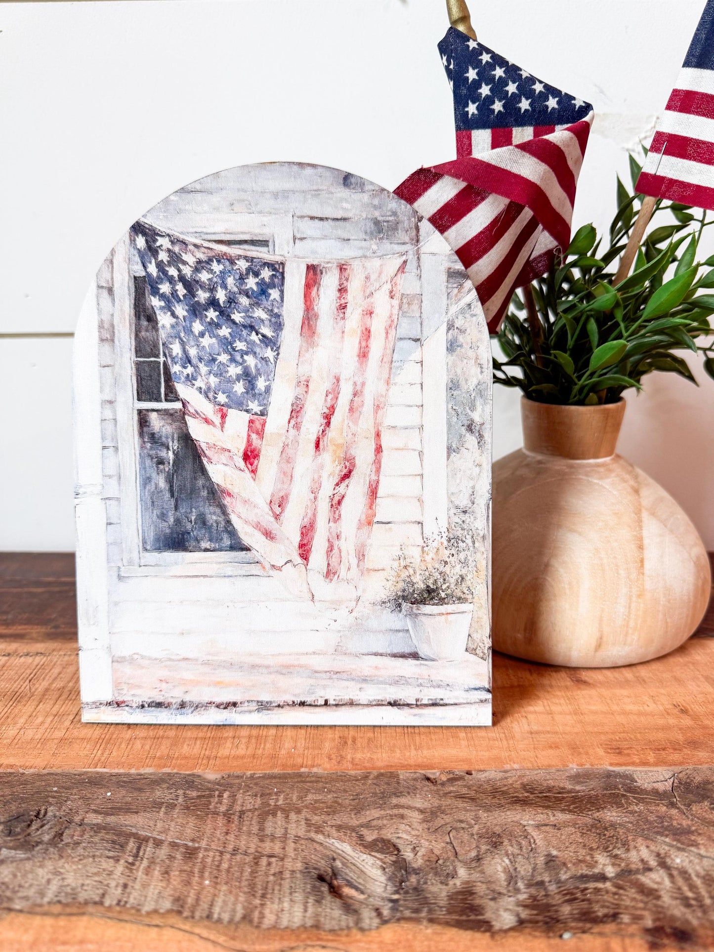 Vintage 4th of July Flag Arched Shelf Sitter