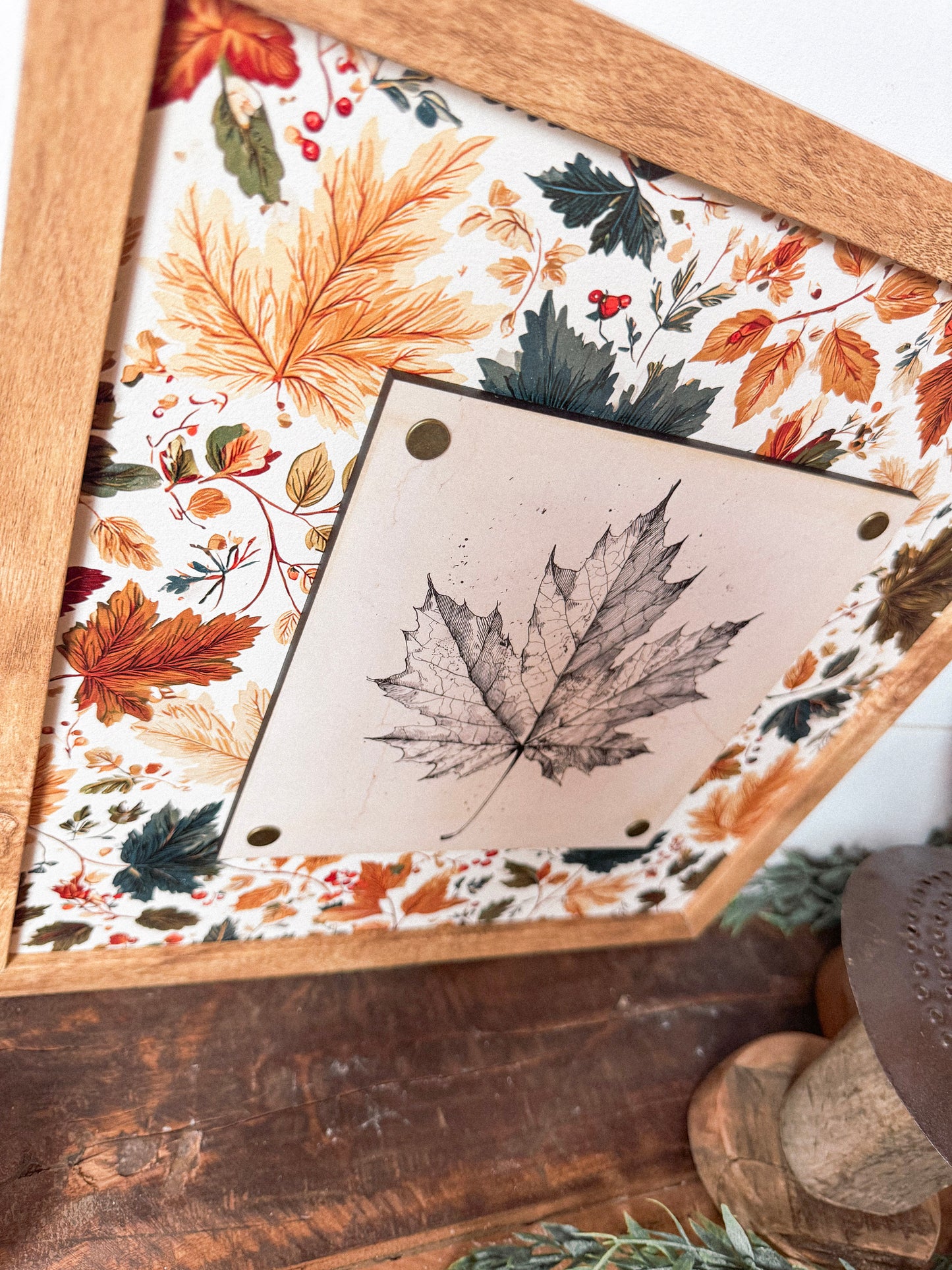 Vintage Fall Leaf Plaque Wood Sign