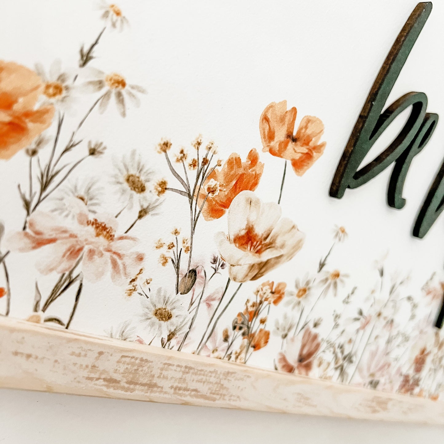 Be Happy Floral Wood Sign