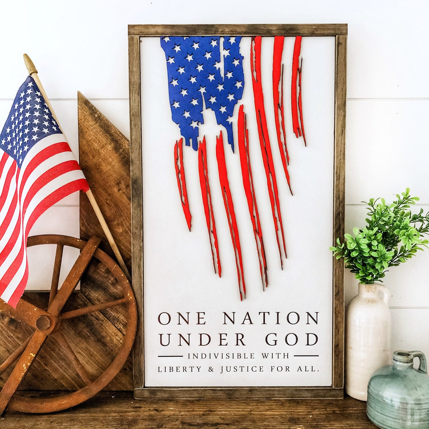 One Nation Under God Laser Cut Flag Sign