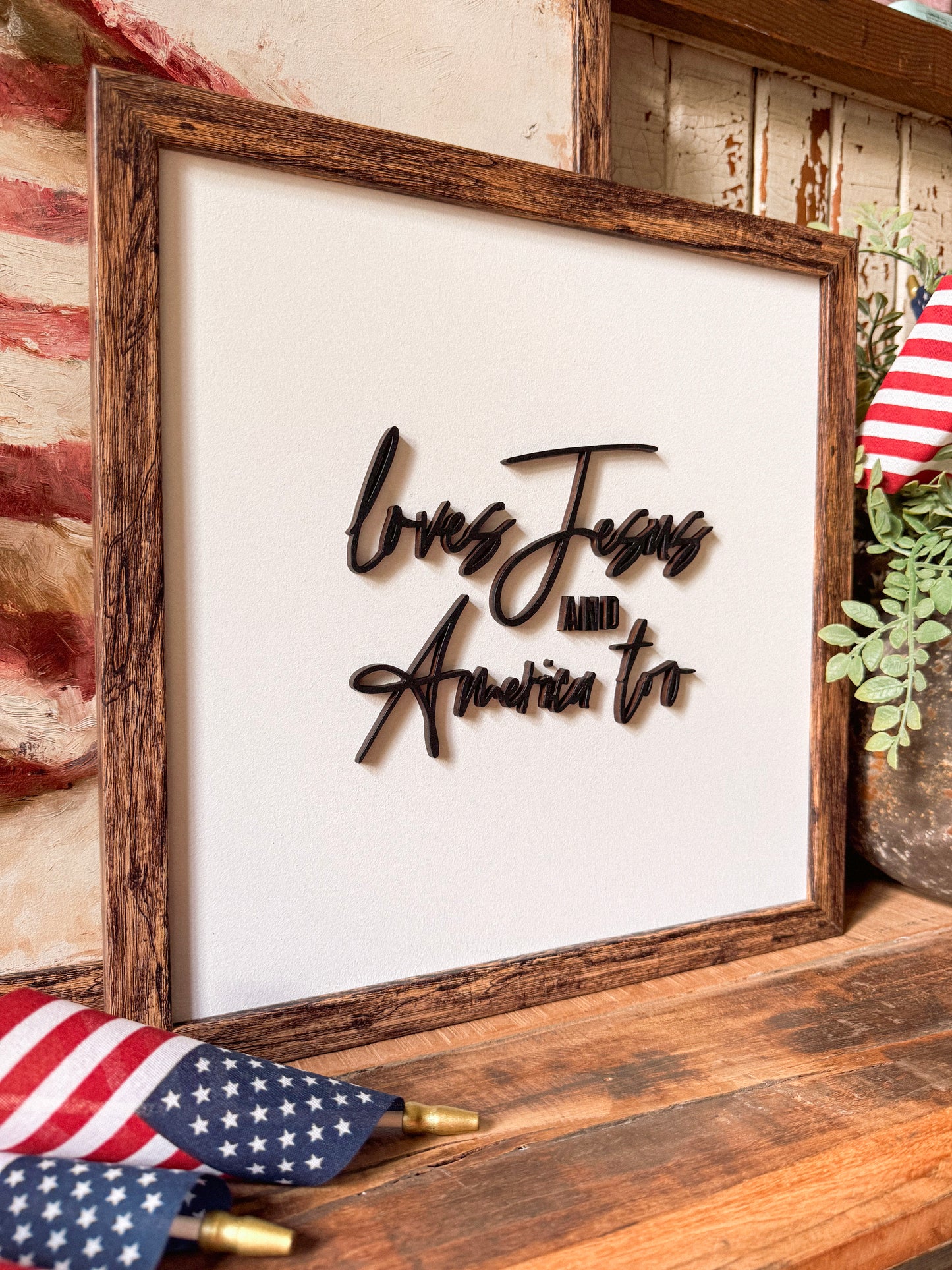 Loves Jesus & America Too Laser Cut Wood Sign