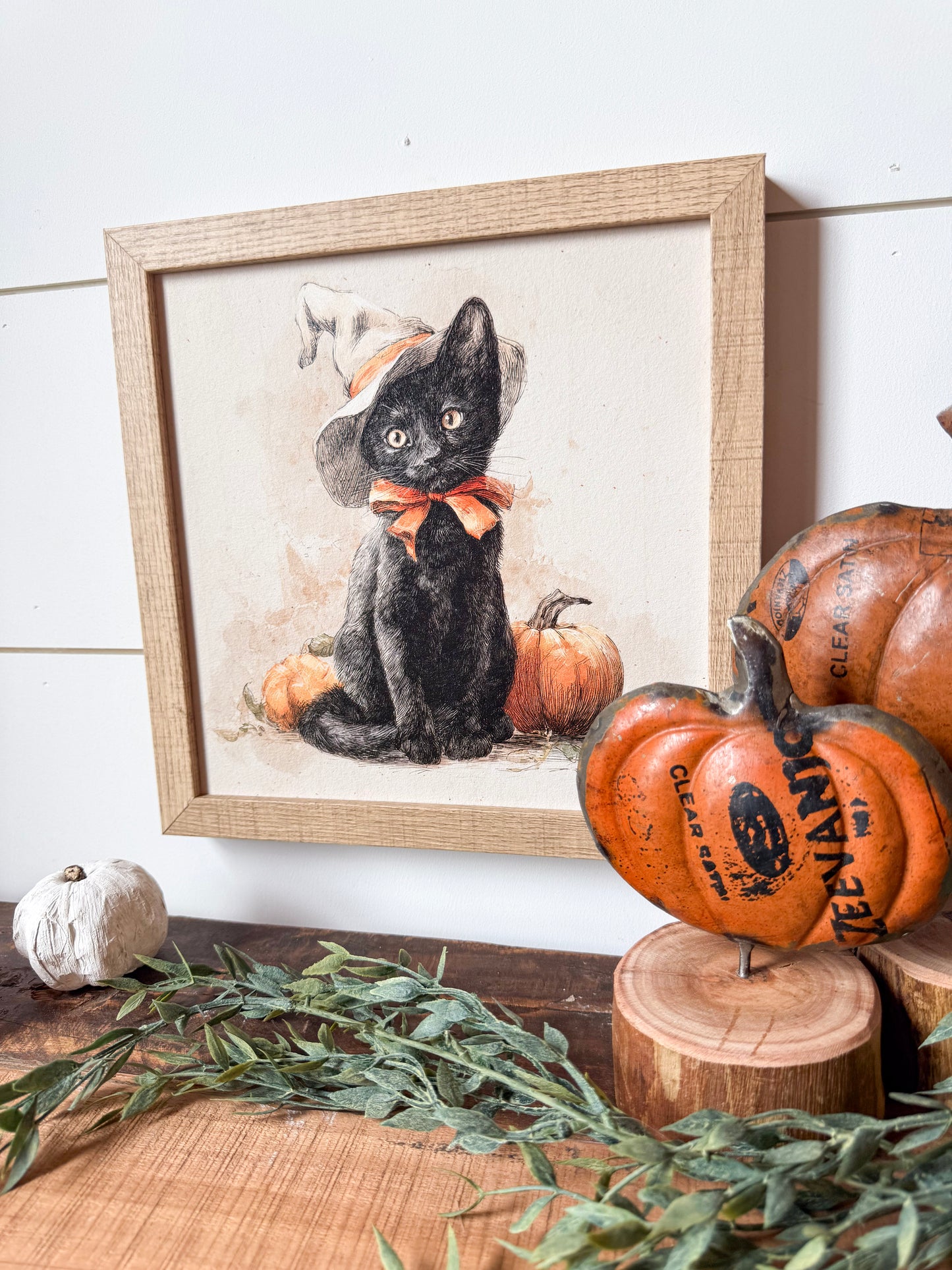 Vintage Halloween Black Cat Wood Sign