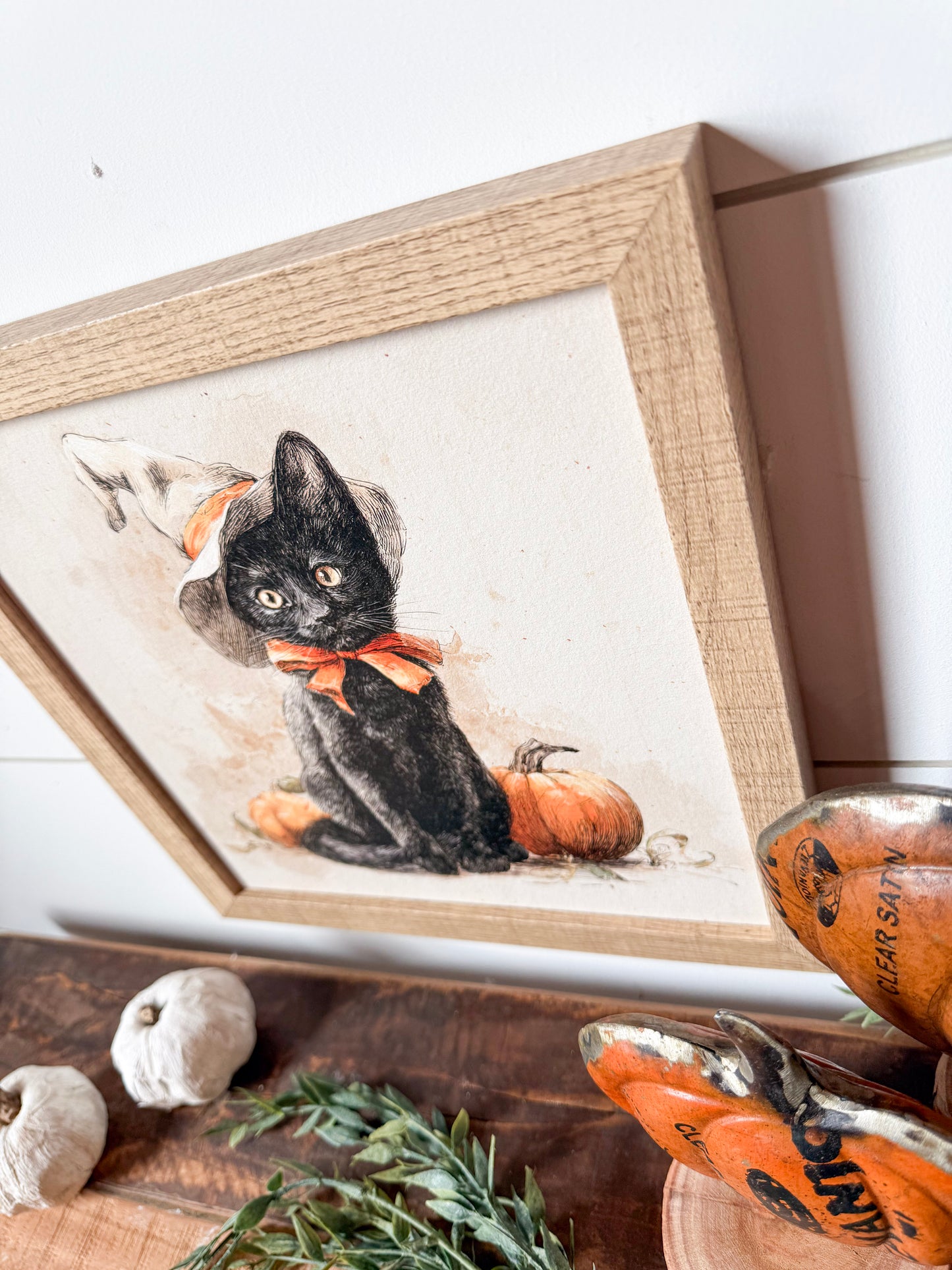 Vintage Halloween Black Cat Wood Sign
