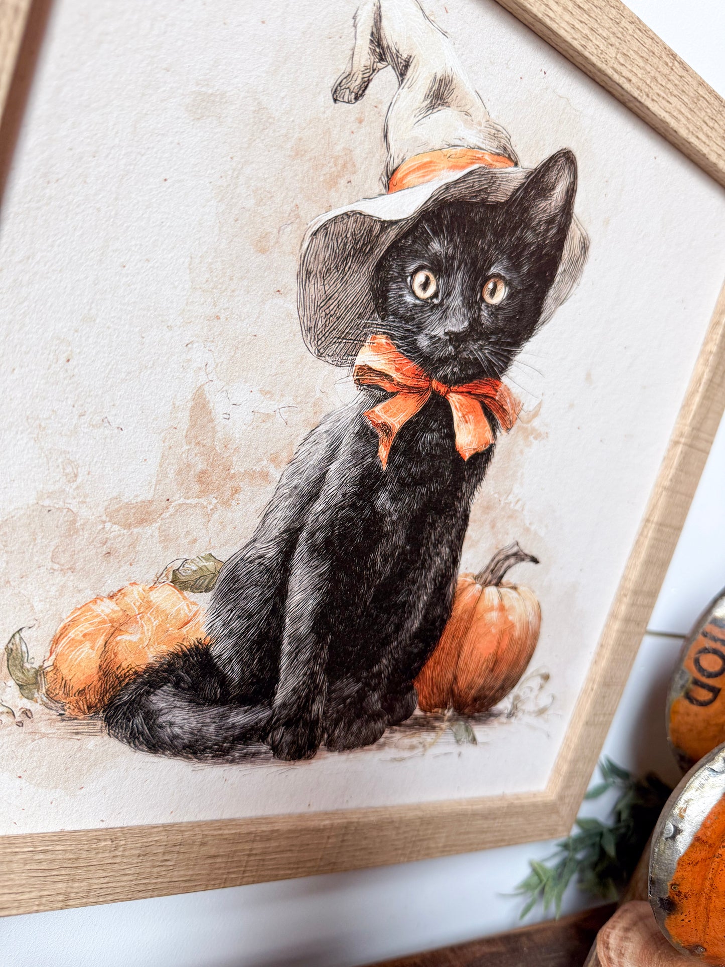 Vintage Halloween Black Cat Wood Sign