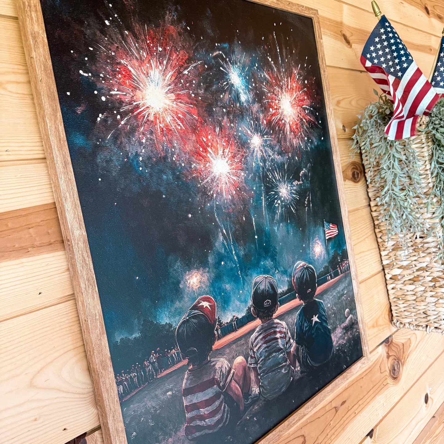 Three Boys & Fireworks Vintage Art Print