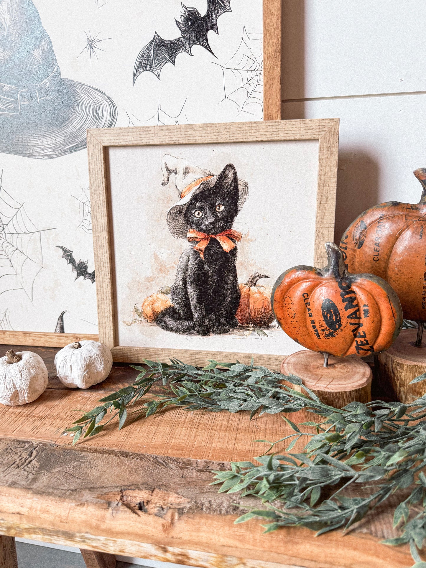 Vintage Halloween Black Cat Wood Sign