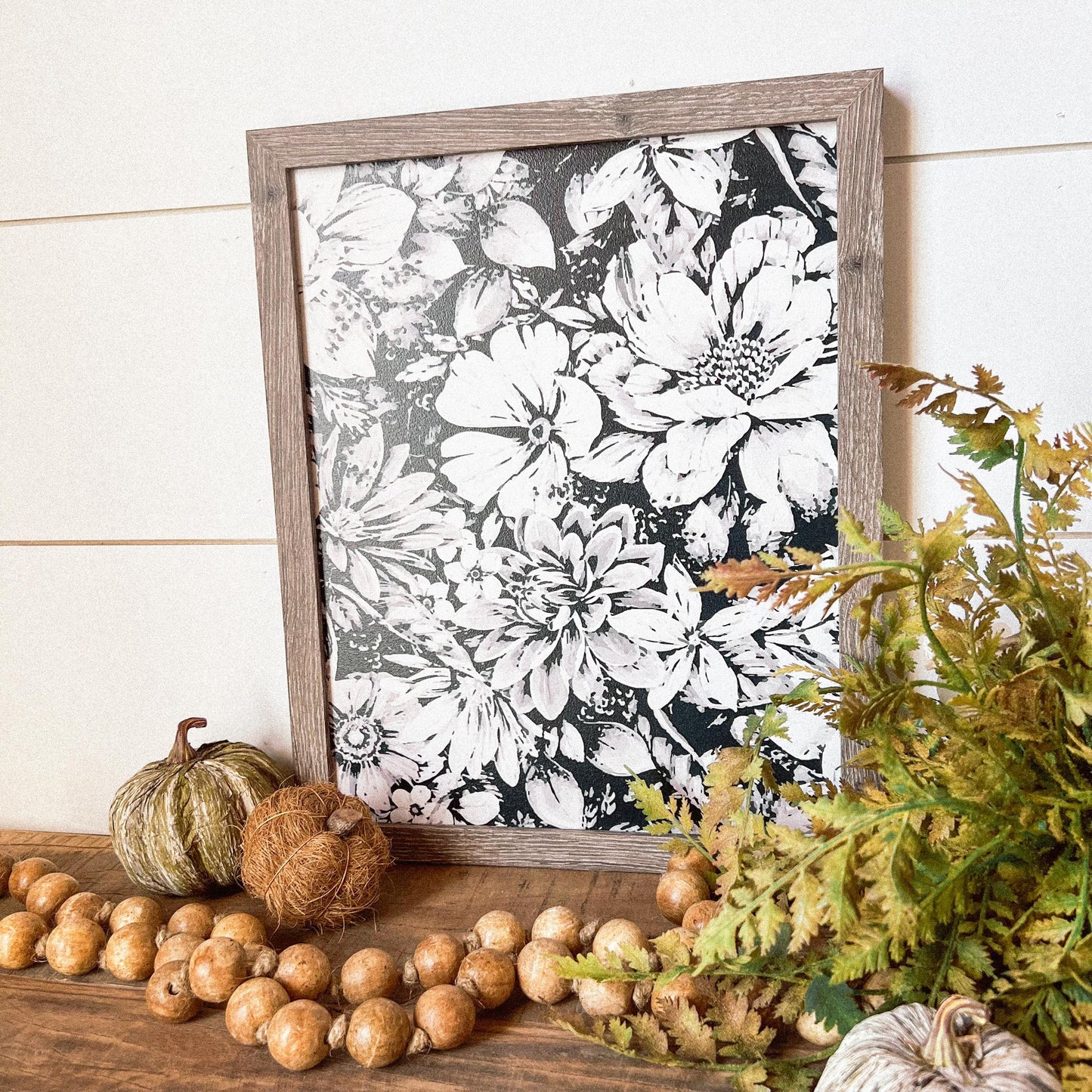 Black and White Floral Wood Sign