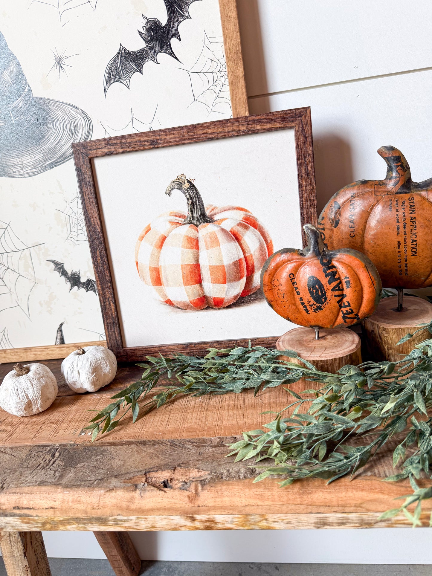 Vintage Plaid Pumpkin Wood Sign