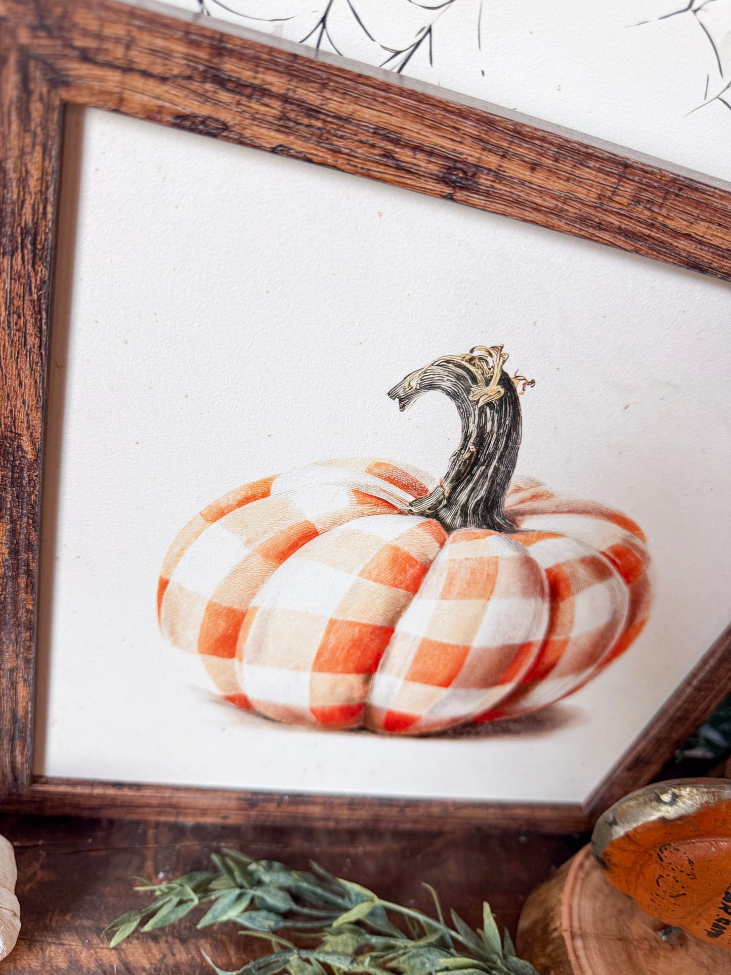 Vintage Plaid Pumpkin Wood Sign