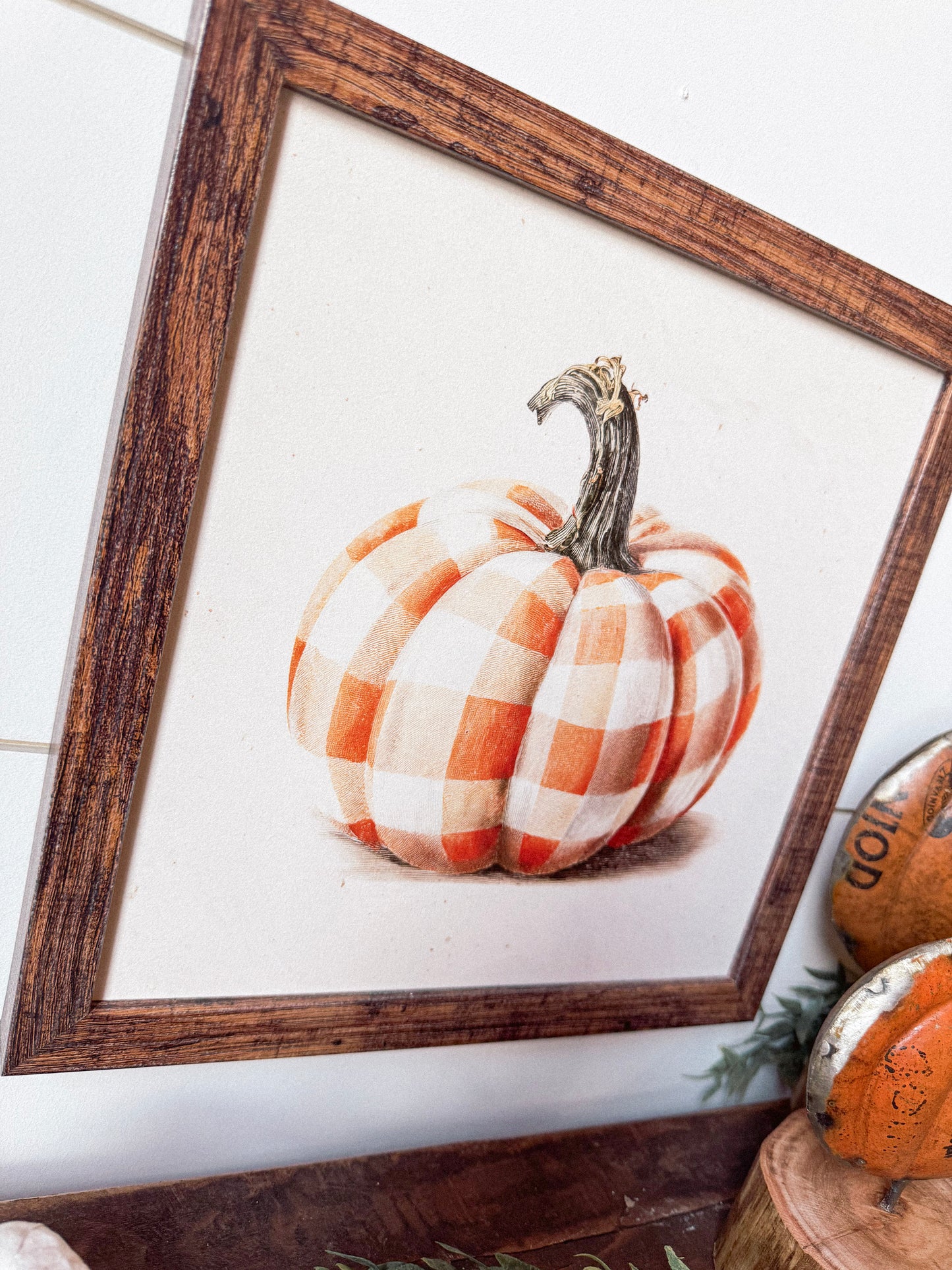 Vintage Plaid Pumpkin Wood Sign