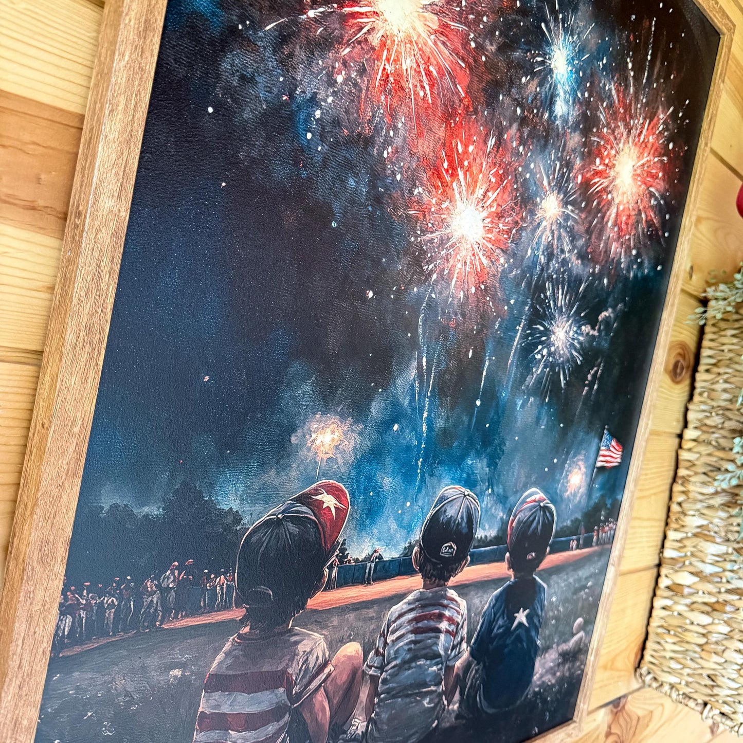 Three Boys & Fireworks Vintage Art Print