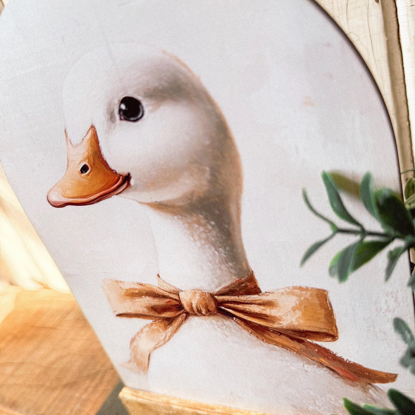 Duck Face with Bow Arched Wood Sign Shelf Sitter