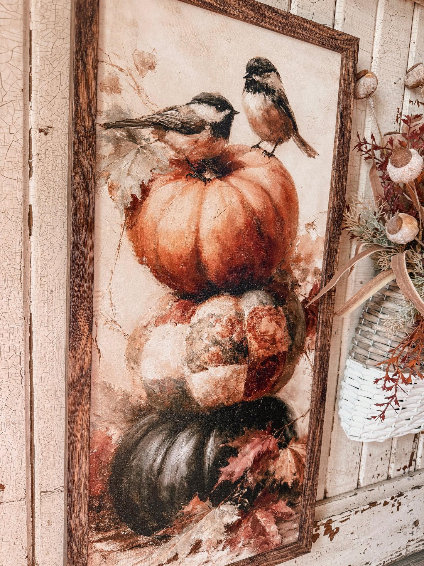 Chickadee Pumpkin Stack Art Print Wood Sign