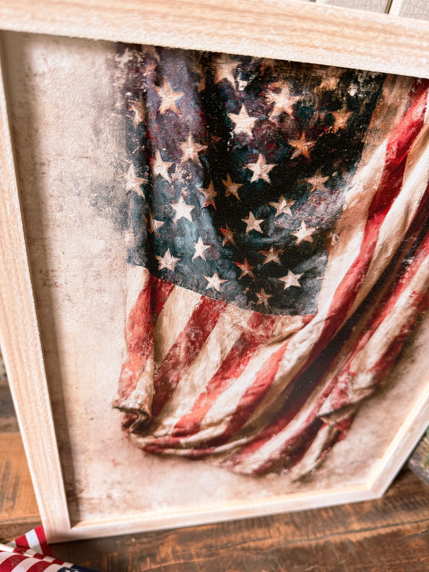 Vintage American Flag Wood Sign - Portrait