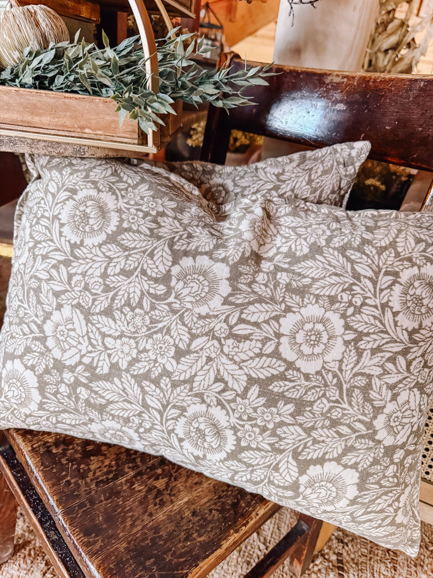 Beige Floral & Leaf Pillow