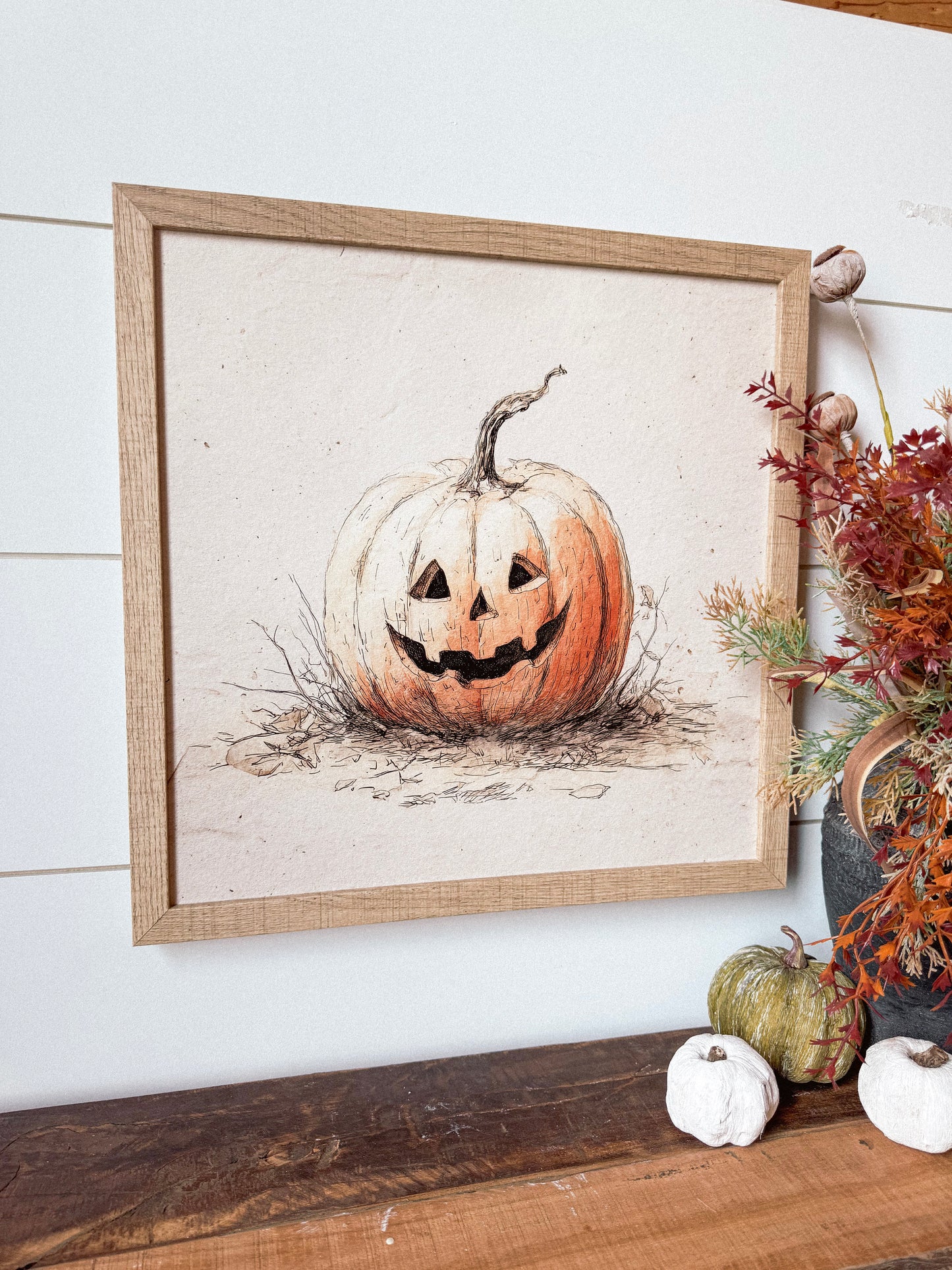 Vintage Pumpkin Face Wood Sign
