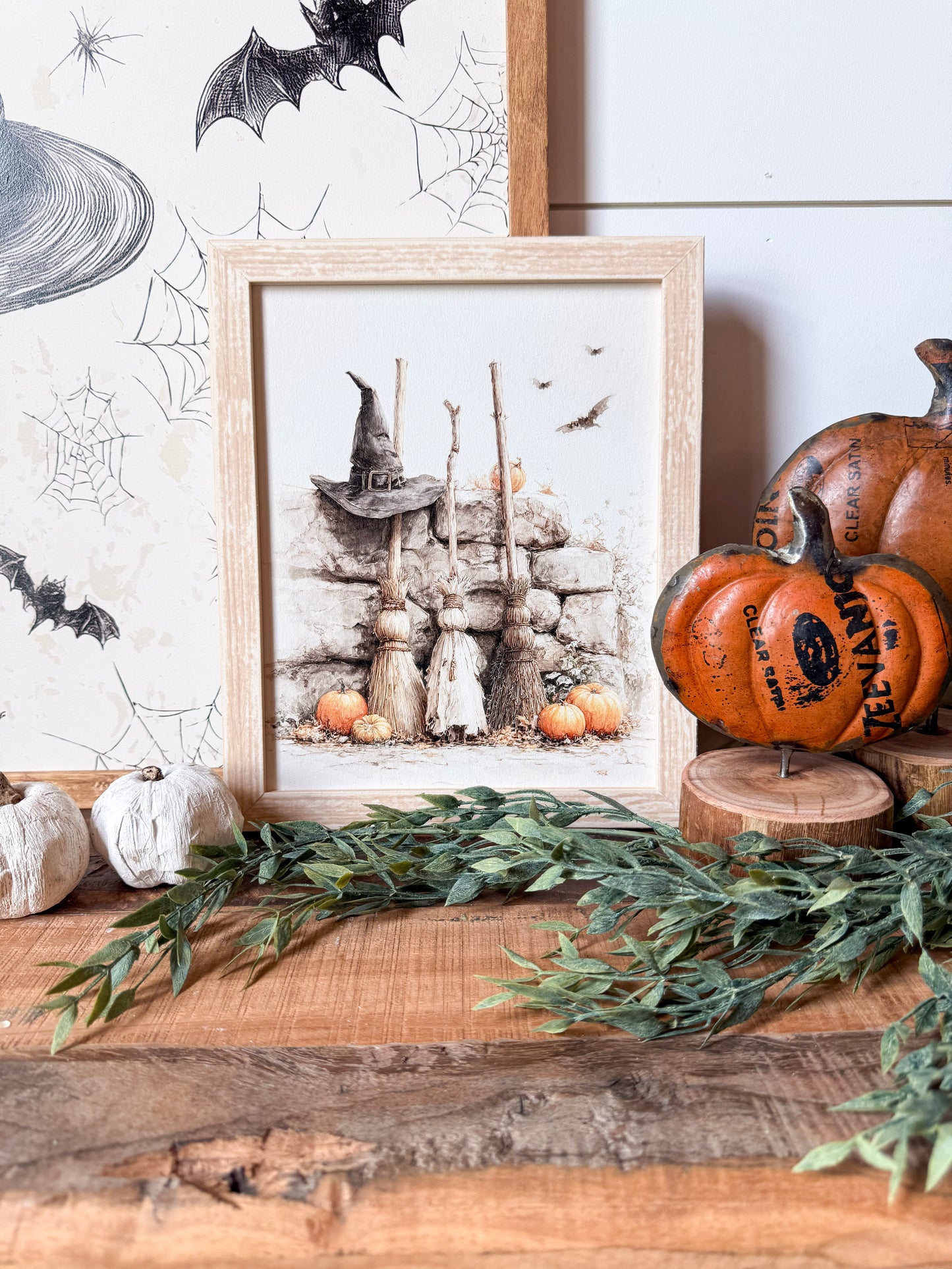 Three Brooms Halloween Wood Sign