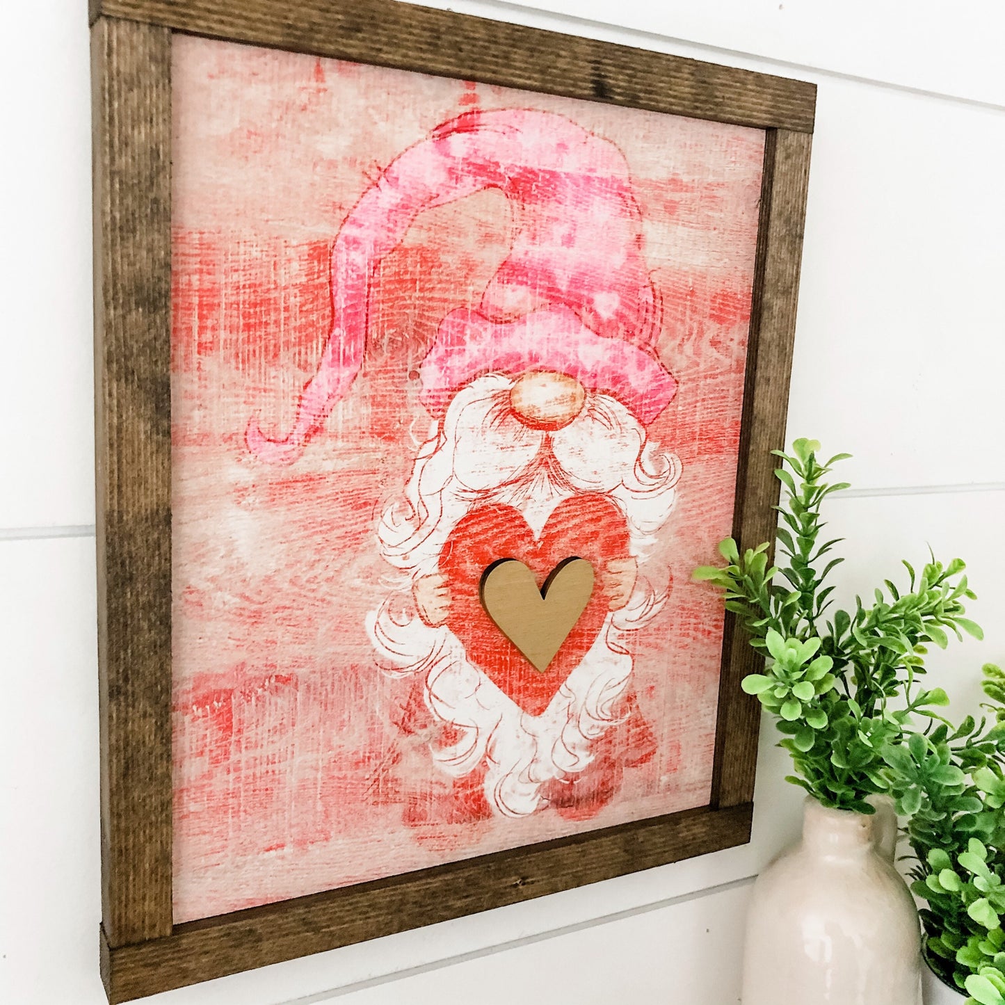 Valentine Gnome with Heart Wood Sign