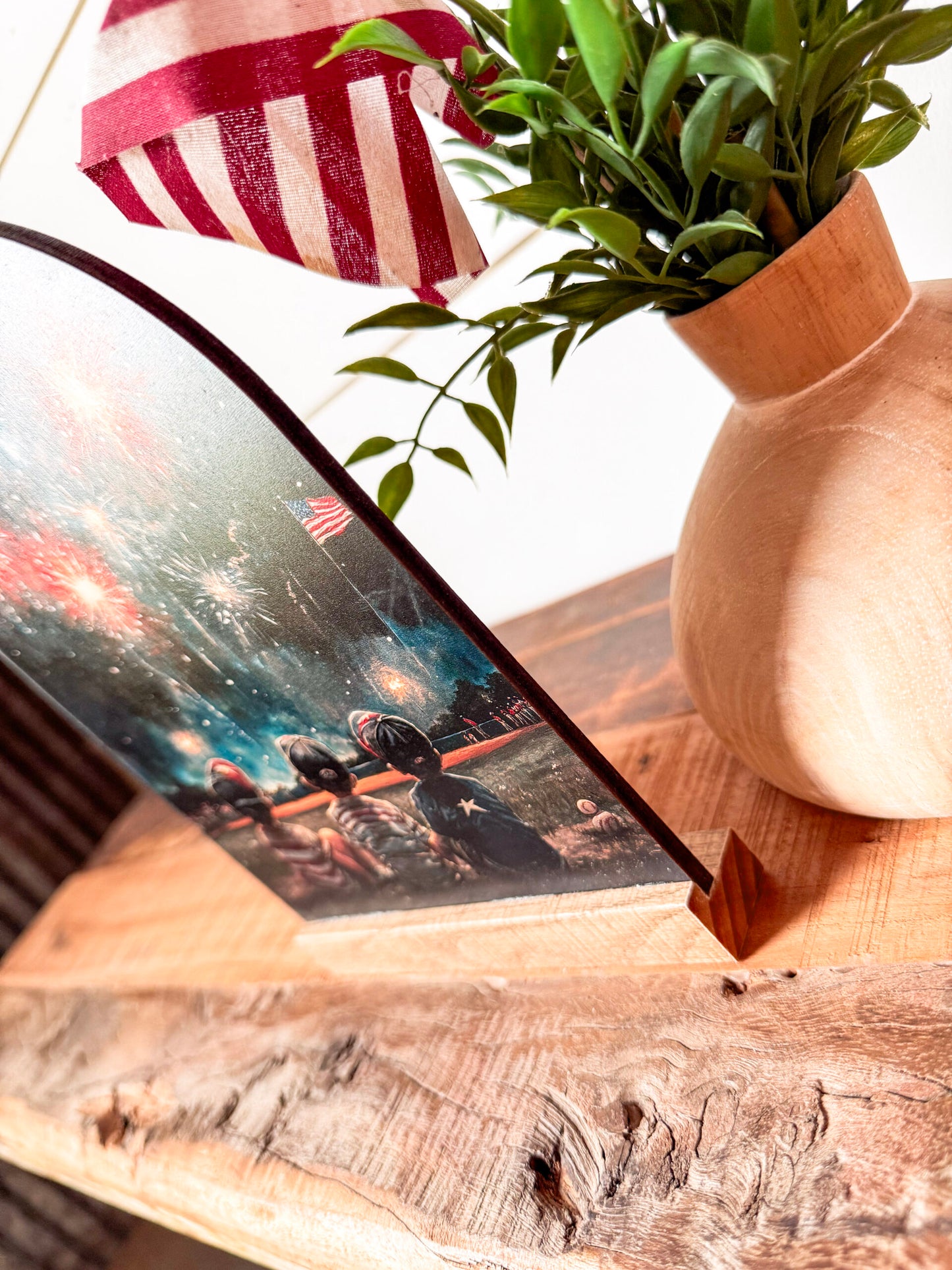 Vintage 4th of July Three Boys and Fireworks Arched Sign