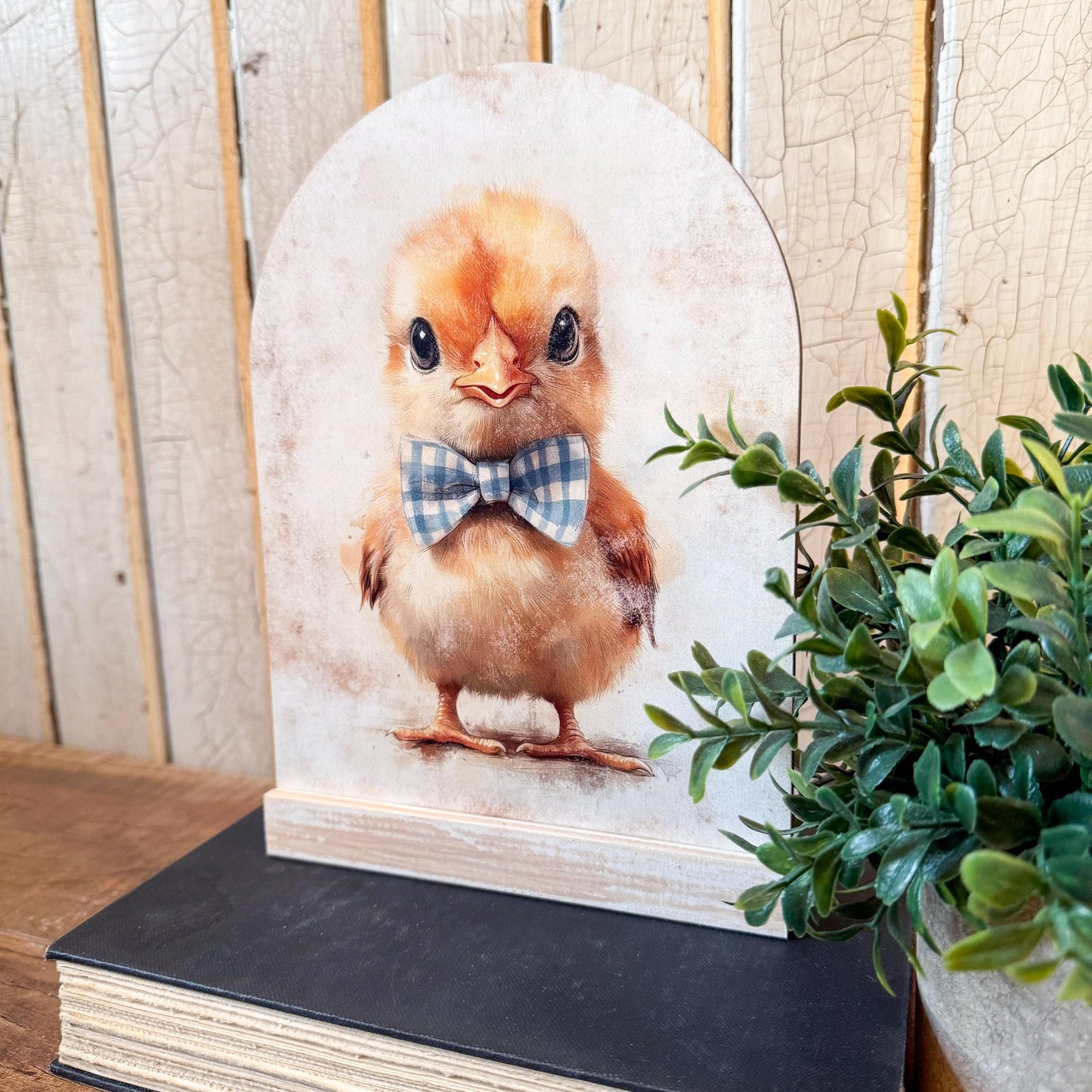 Baby Easter Chick Arched Wood Sign Shelf Sitter