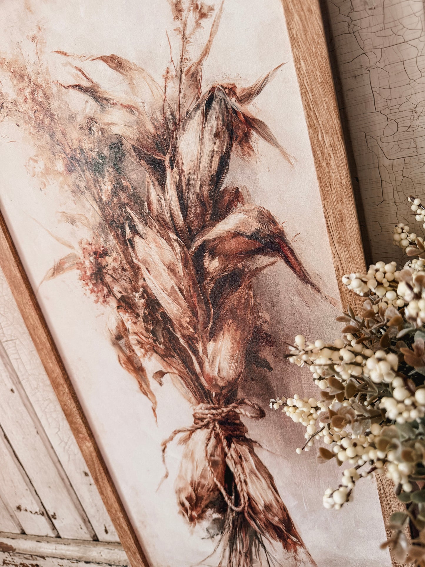 Dried Corn Husk Bundle Art Print Wood Sign
