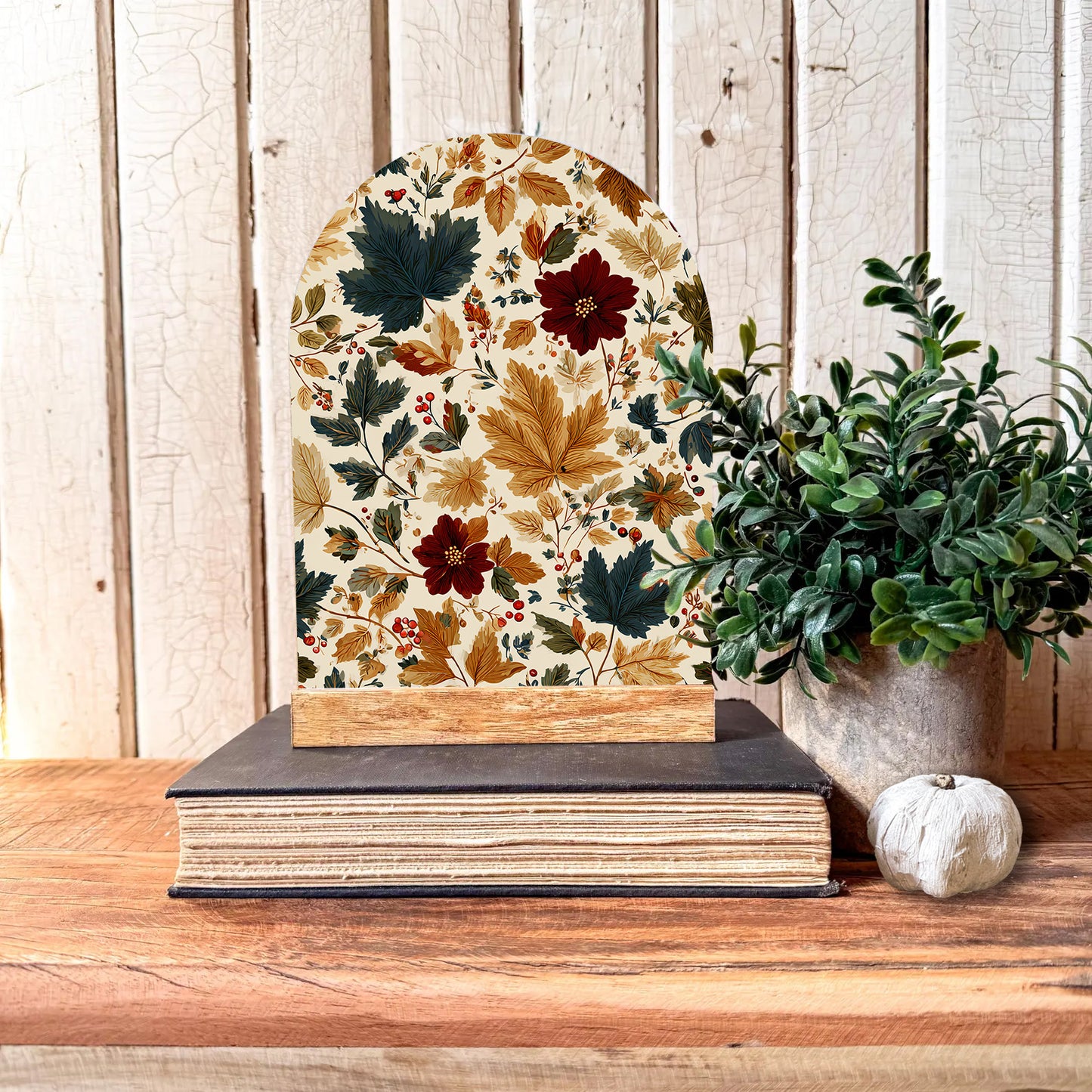 Fall Colorful Leaves Arched Shelf Sitter