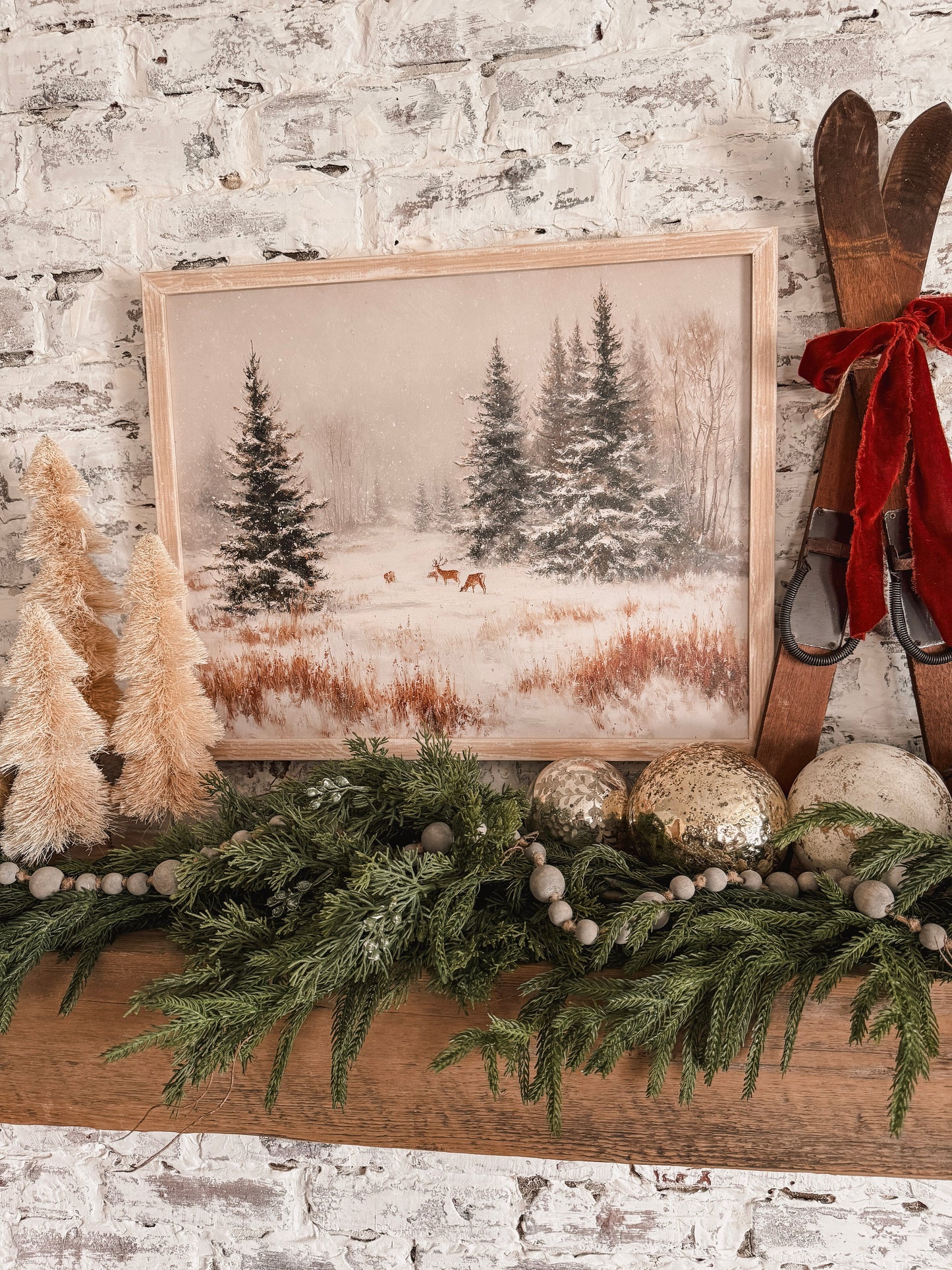 Snowy Forest with Deer Wood Sign